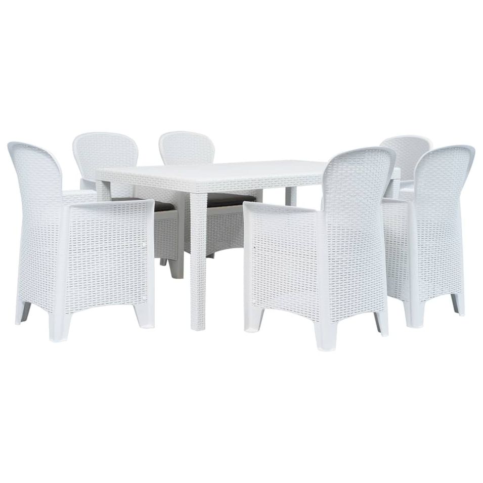 Meuble à dîner d'extérieur 7pcs Plastique Blanc Aspect de rotin - Photo n°1