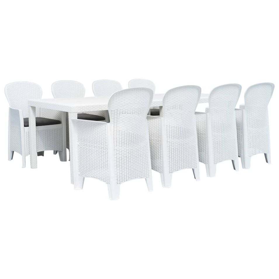 Meuble à dîner d'extérieur 9pcs Plastique Blanc Aspect de rotin - Photo n°1