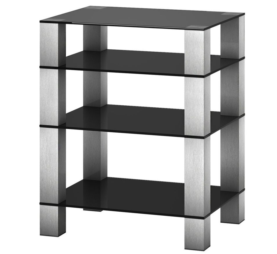 Meuble Audio/Vidéo verre trempé noir et aluminium inox Joy - Photo n°1