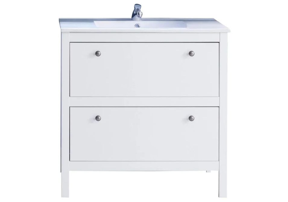 Meuble avec vasque 2 tiroirs mélaminé blanc Leone 81 cm - Photo n°1