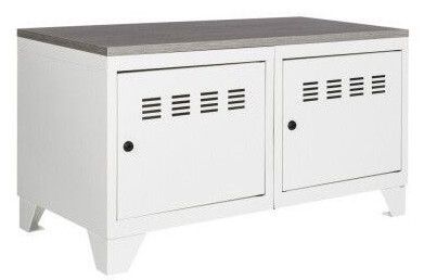 Meuble bas 2 portes métal blanc et plateau chêne naturel Naya L 80 x H 45 x P 40 cm - Photo n°1