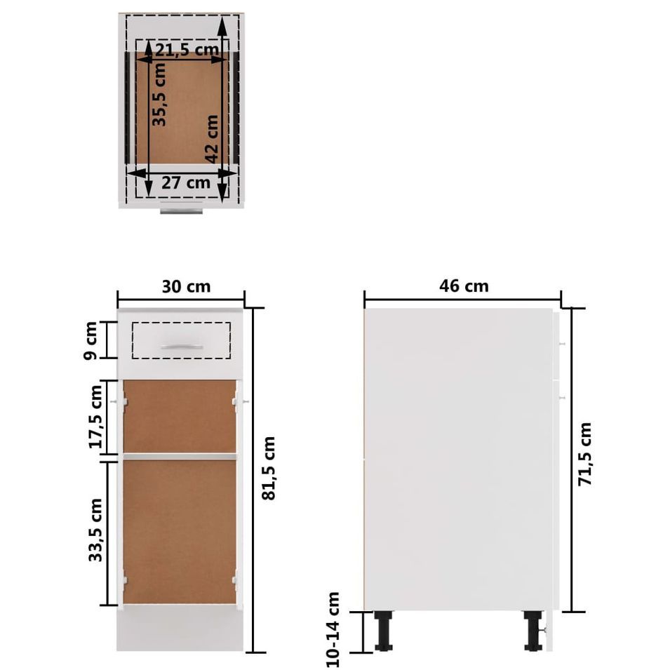 Meuble bas de cuisine Blanc 30x46x81,5 cm - Photo n°3