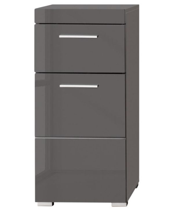 Meuble bas gris brillant 1 porte 1 tiroir Kelia 37 cm - Photo n°1