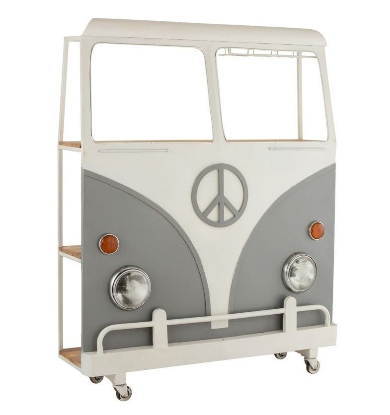 Meuble de bar sur roulettes métal blanc et gris Bothar L 137 cm - Photo n°1