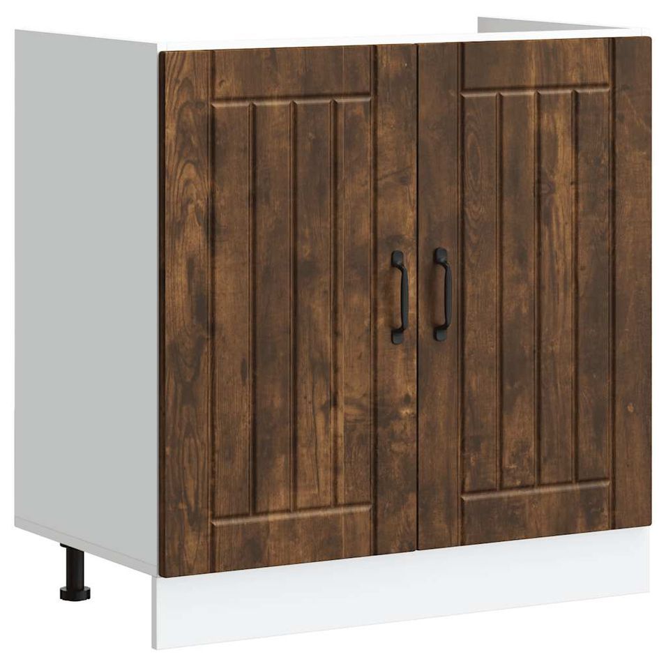 Meuble de base de lavabo Lucca chêne fumé bois d'ingénierie - Photo n°1