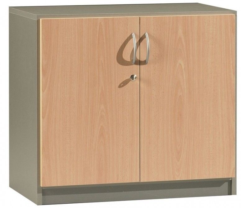 Meuble de bureau 2 portes hêtre clair et gris Wirma - Photo n°1