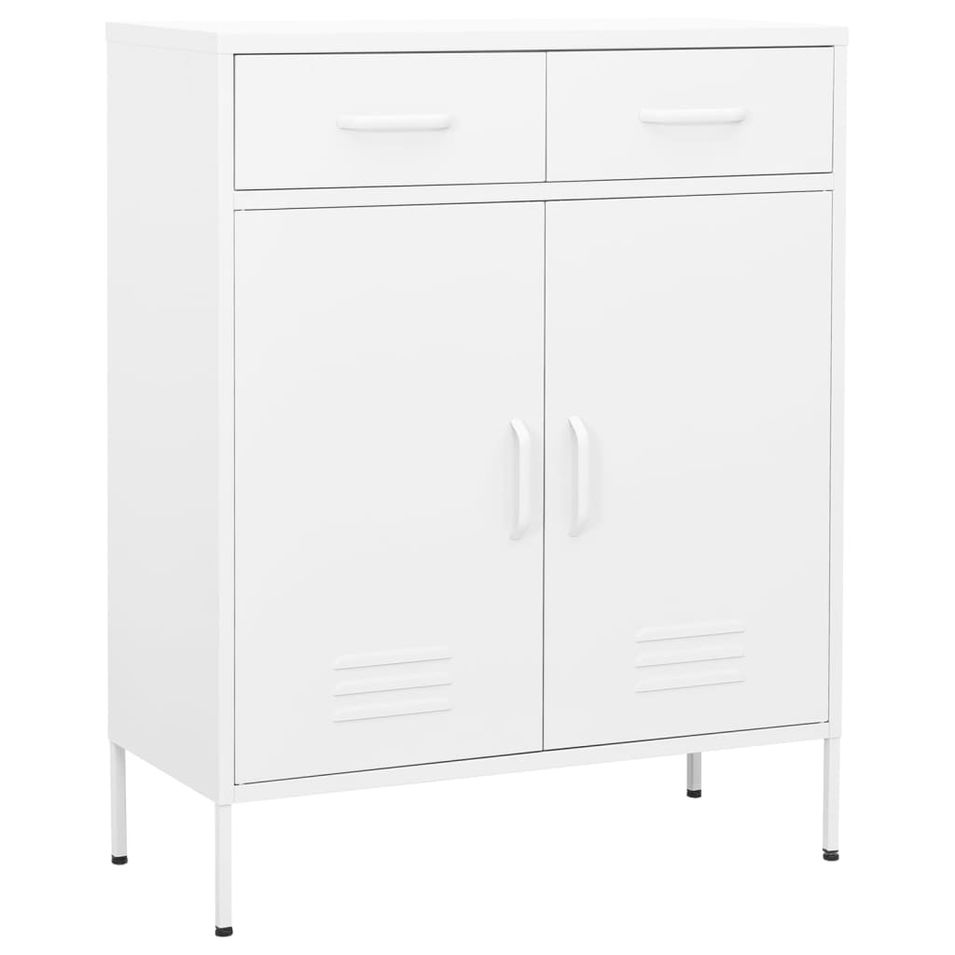 Meuble de rangement 2 portes 2 tiroirs Klako 80 cm - Acier mat - Photo n°1