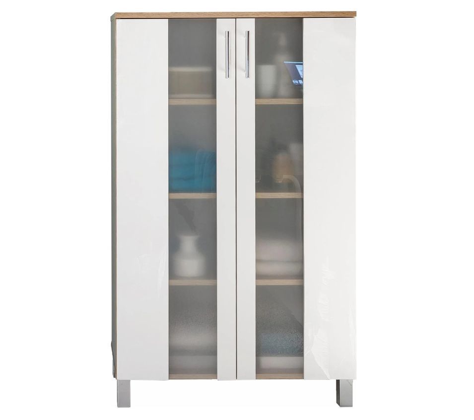 Meuble de rangement 2 portes mélaminé blanc et chêne clair Payne 110 cm - Photo n°1