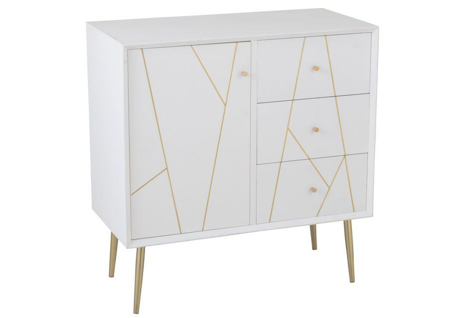 Meuble de rangement 3 tiroirs 1 porte bois blanc Laura L 80 cm - Photo n°1