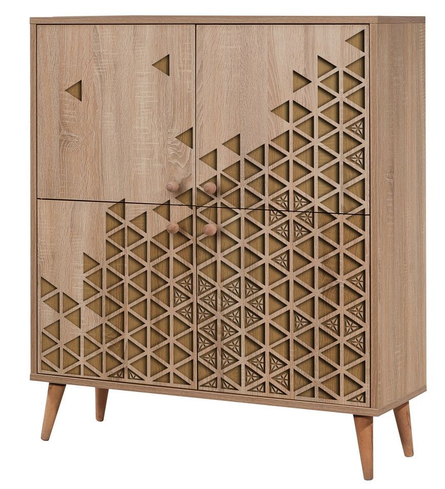 Meuble de rangement 4 portes bois clair Kiza 120 - Photo n°1