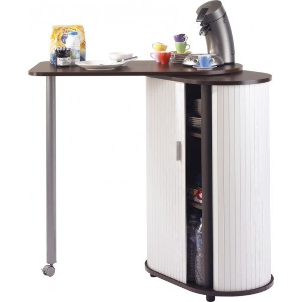 Meuble de rangement avec table pivotante blanc et marron Kitchou - Photo n°1