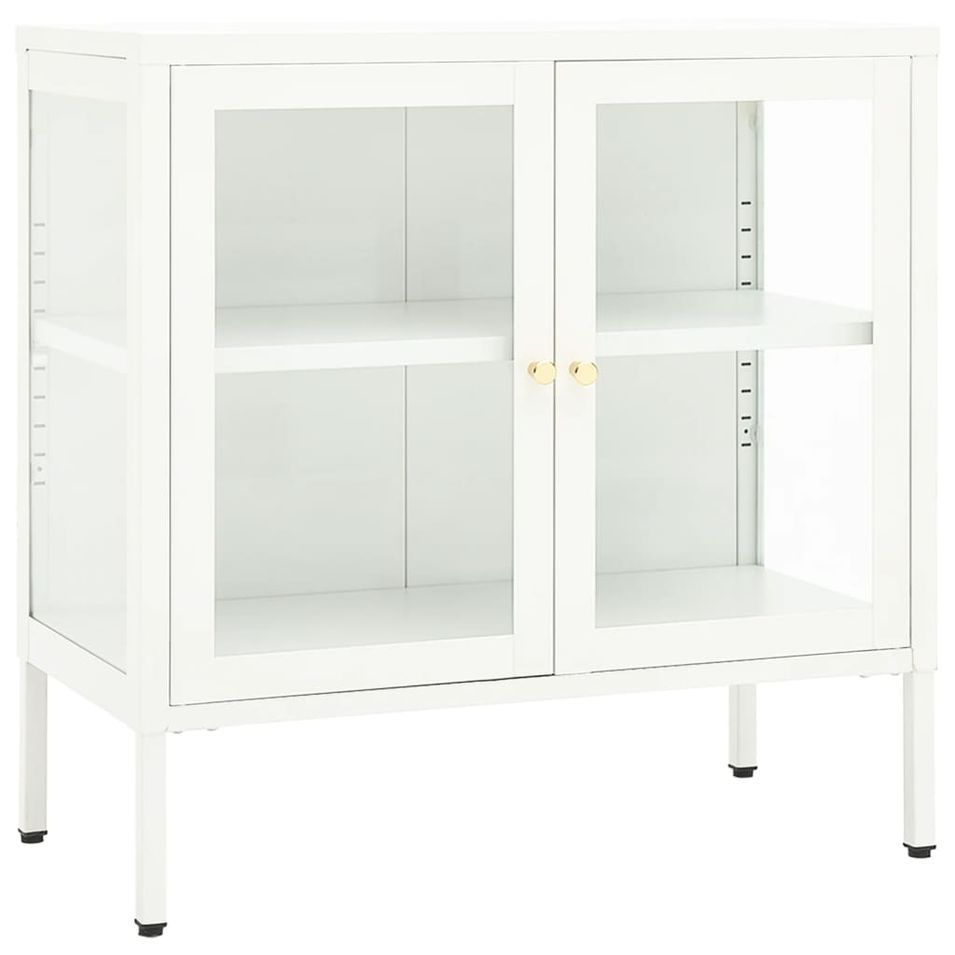 Meuble de rangement Blanc 70x35x70 cm Acier et verre - Photo n°1