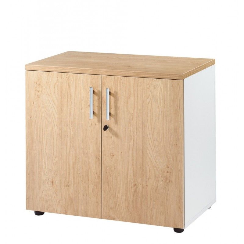 Meuble de rangement bureau HUBLO blanc – Armoire basse 2 portes avec serrure - Photo n°1