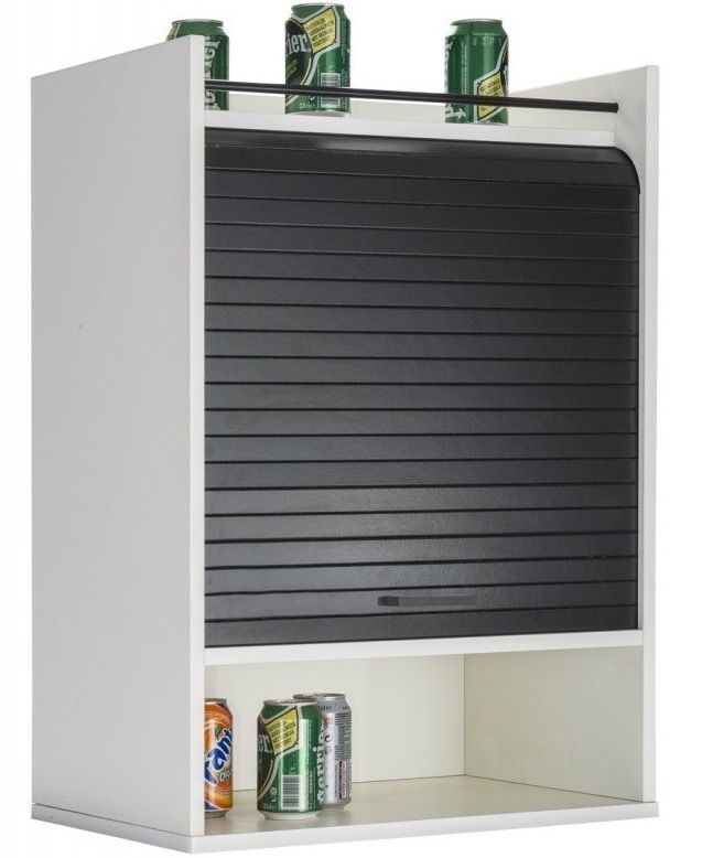 Meuble de rangement haut à rideau 3 niches noir et blanc Lohan - Photo n°1