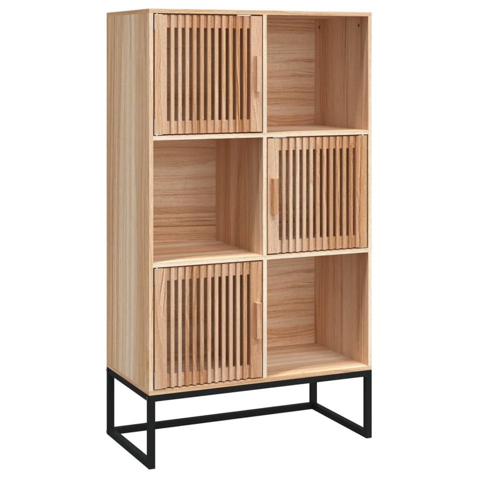 Meuble de rangement haut en bois et métal noir Korenza 70 cm - 3 portes et 3 niches - Photo n°1