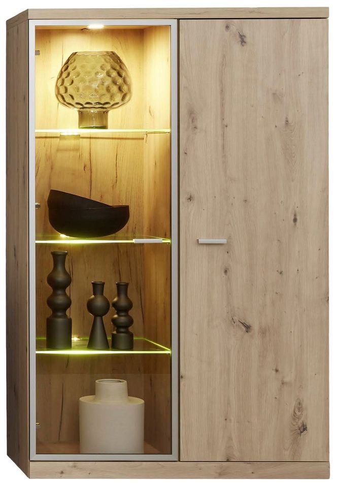 Meuble de rangement lumineux 2 portes mélaminé chêne artisan 90 cm - Photo n°1