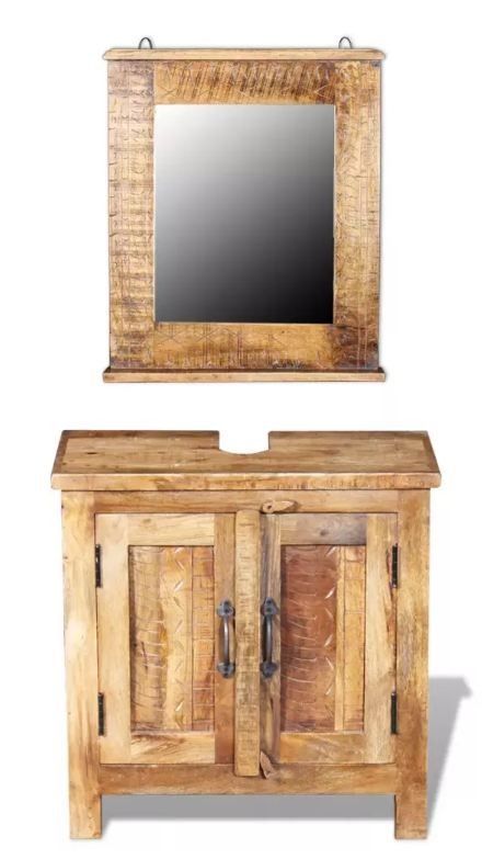 Meuble de salle de bain 2 pièces manguier massif clair Sempra - Photo n°1