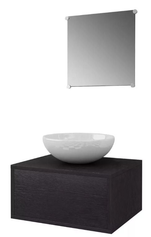 Meuble de salle de bain 4 pièces bois laqué noir Val - Photo n°1