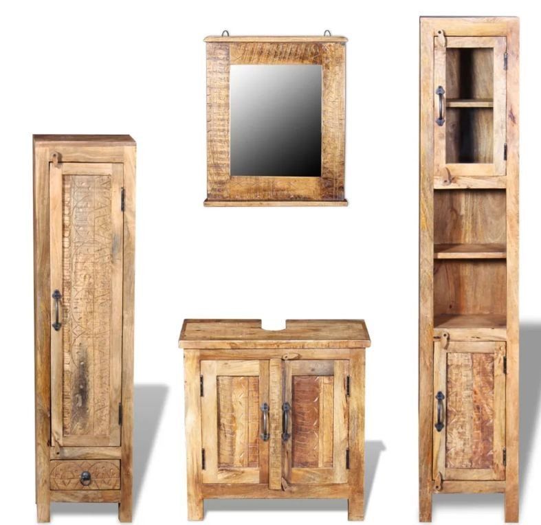 Meuble de salle de bain 4 pièces manguier massif clair Sempra - Photo n°1