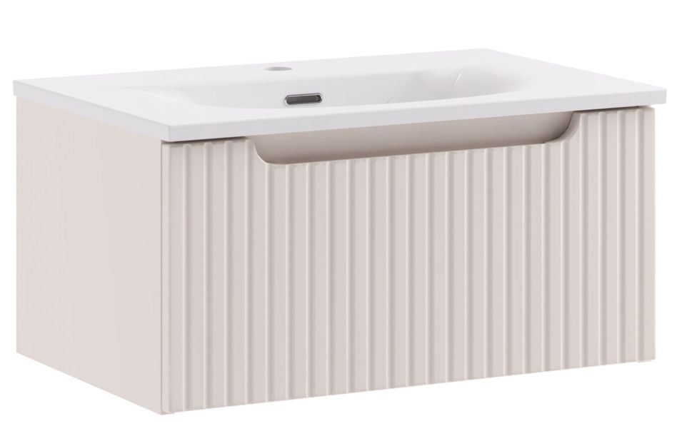 Meuble de salle de bain suspendu SKY taupe avec vasque encastrée - Photo n°1