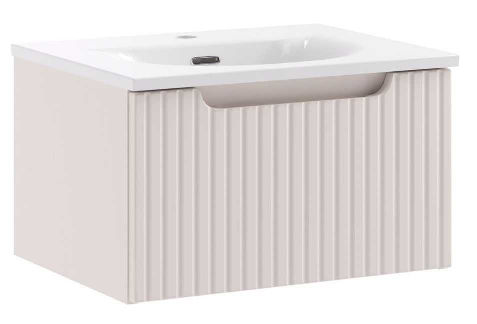 Meuble de salle de bain suspendu SKY taupe avec vasque encastrée - Photo n°1
