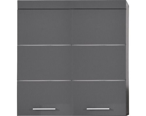 Meuble haut de salle de bain 2 portes gris brillant Kelia 73 cm - Photo n°1