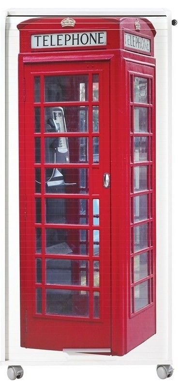 Meuble informatique à rideau blanc imprimé cabine téléphonique Londres Orga 65 cm - Photo n°1