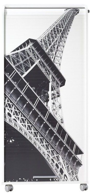 Meuble informatique à rideau blanc imprimé Tour Eiffel Orga - Photo n°1
