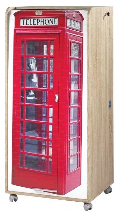 Meuble informatique à rideau chêne naturel imprimé Londres Orga - Photo n°1