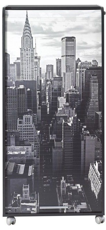 Meuble informatique à rideau noir imprimé New York Orga - Photo n°1