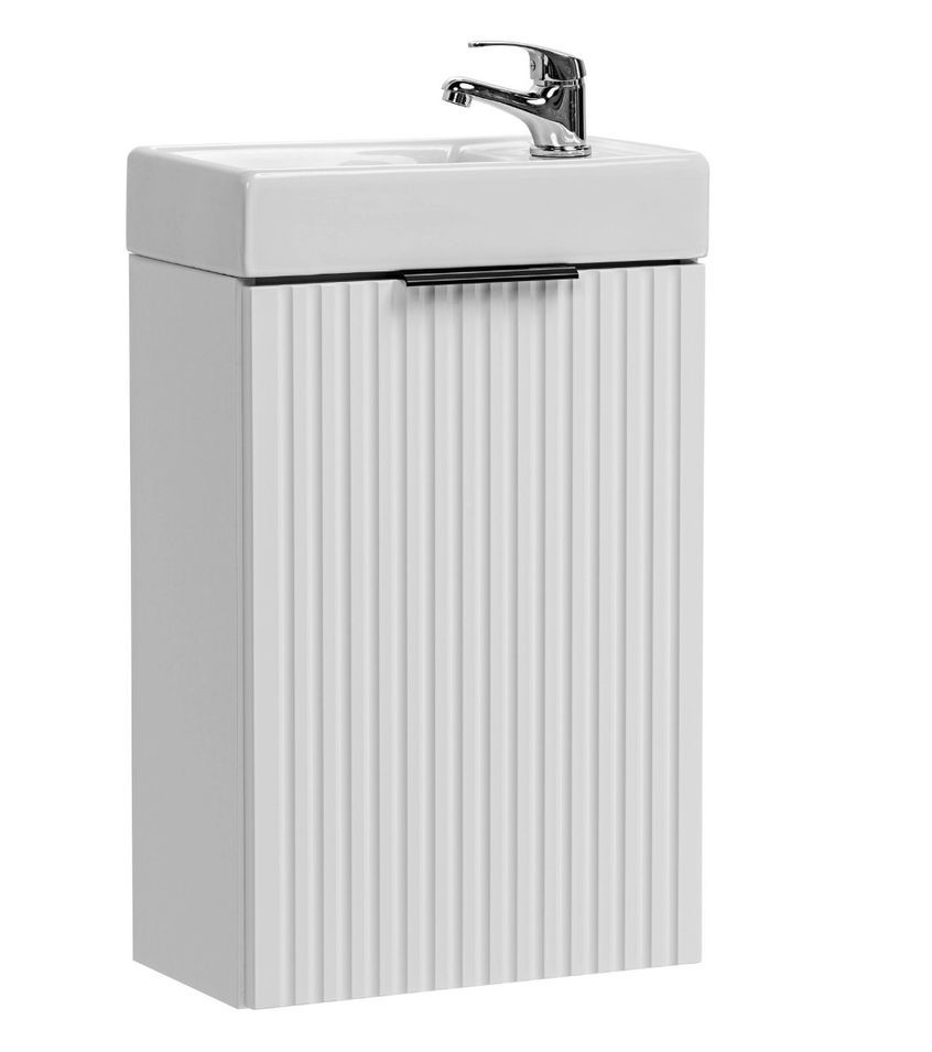 Meuble lave-mains suspendu ADEL 40 cm avec vasque en céramique – Design rainuré - Photo n°1