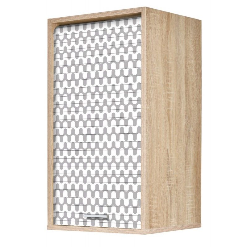 Meuble mural cuisine chêne clair KUMA 40 cm – Élément haut avec rideau et étagères modulables - Photo n°1