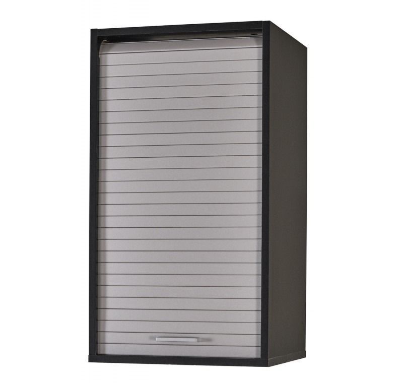 Meuble mural cuisine noir KUMA 40 cm – Élément haut avec rideau et étagères modulables - Photo n°1