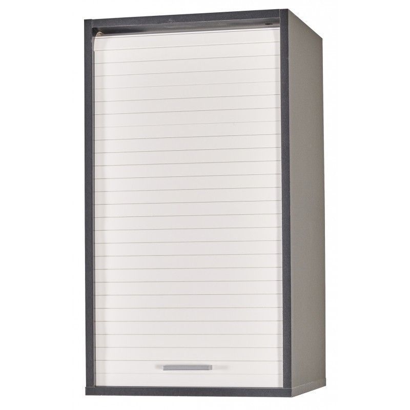 Meuble mural cuisine noir KUMA 40 cm – Élément haut avec rideau et étagères modulables - Photo n°1