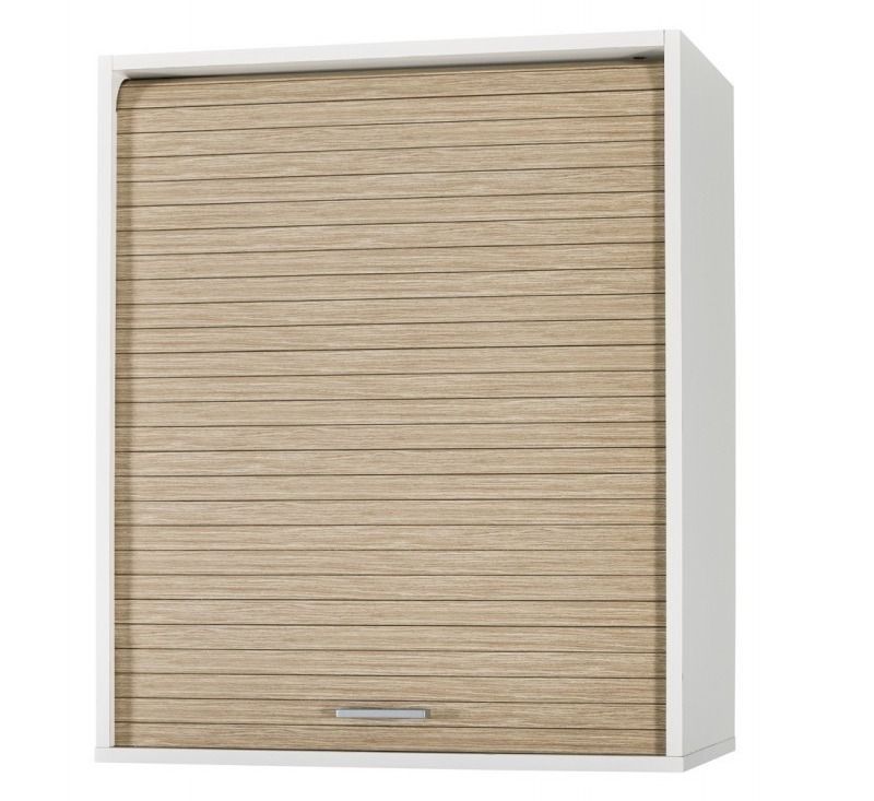 Meuble mural de cuisine blanc à rideau KUMA 60 cm – Élément haut avec étagères réglables - Photo n°1