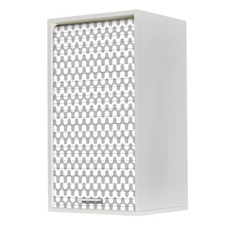 Meuble mural de cuisine blanc à rideau KUMA 40 cm – Élément haut avec étagères réglables - Photo n°1