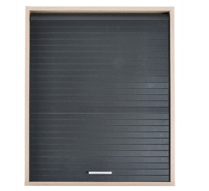 Meuble mural de cuisine chêne clair KUMA 60 cm – Élément haut avec rideau et étagères ajustables - Photo n°1
