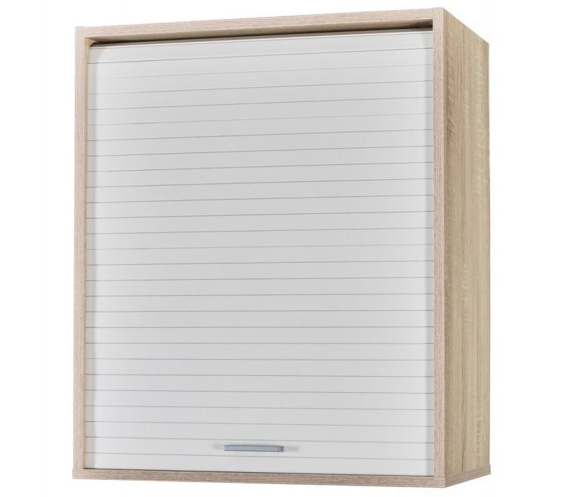 Meuble mural de cuisine chêne clair KUMA 60 cm – Élément haut avec rideau et étagères ajustables - Photo n°1