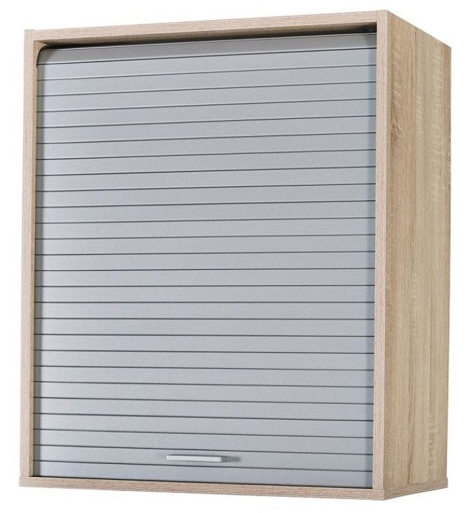 Meuble mural de cuisine chêne clair KUMA 60 cm – Élément haut avec rideau et étagères ajustables - Photo n°1