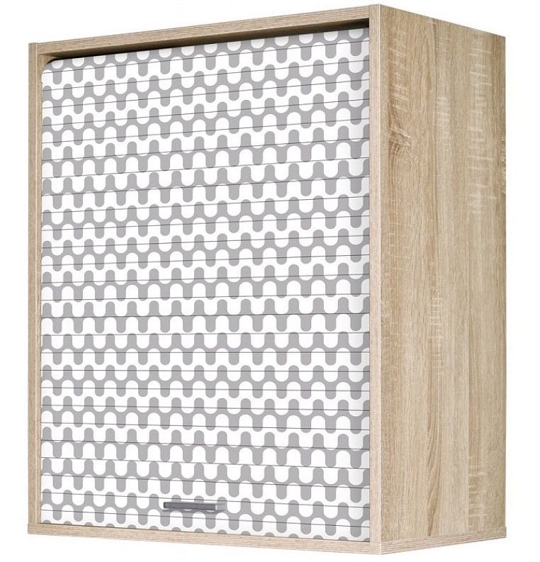Meuble mural de cuisine chêne clair KUMA 60 cm – Élément haut avec rideau et étagères ajustables - Photo n°1