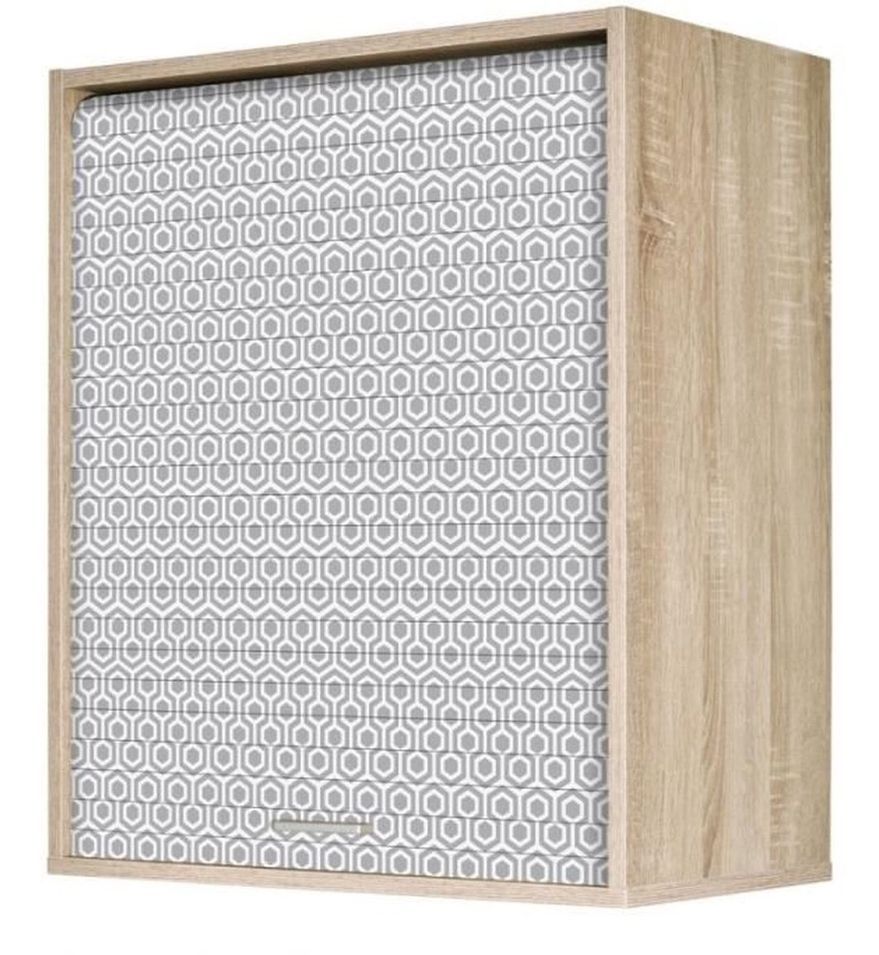Meuble mural de cuisine chêne clair KUMA 60 cm – Élément haut avec rideau et étagères ajustables - Photo n°1