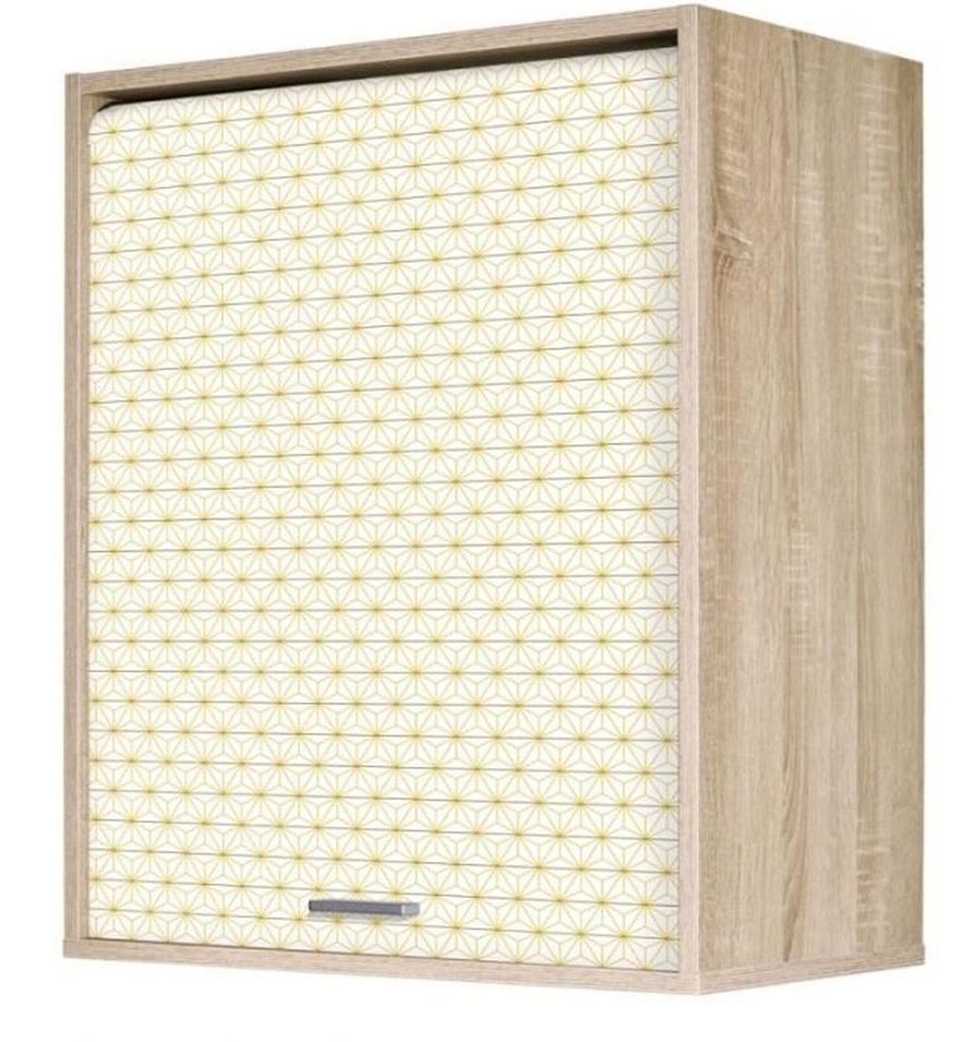 Meuble mural de cuisine chêne clair KUMA 60 cm – Élément haut avec rideau et étagères ajustables - Photo n°1