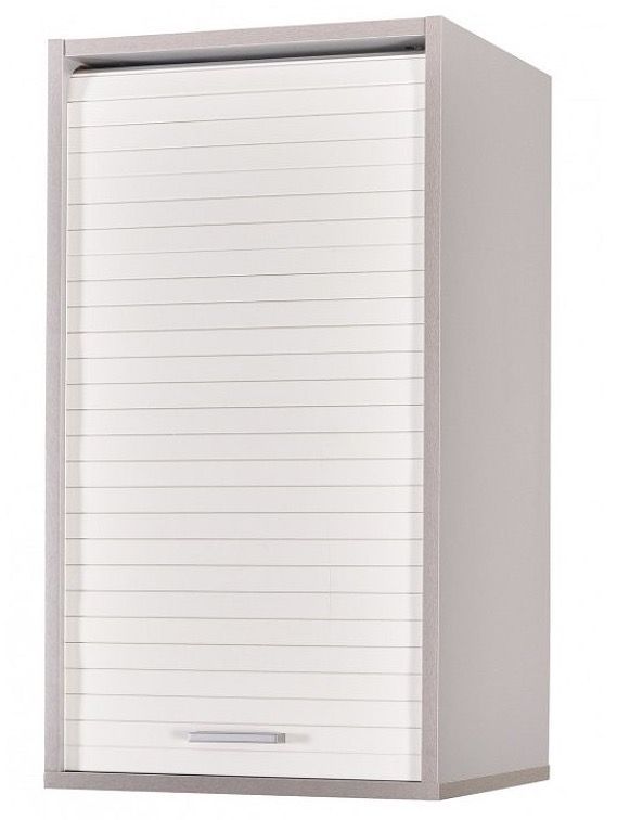 Meuble mural de cuisine gris à rideau blanc Couna L 40 x H 72 cm - Photo n°1