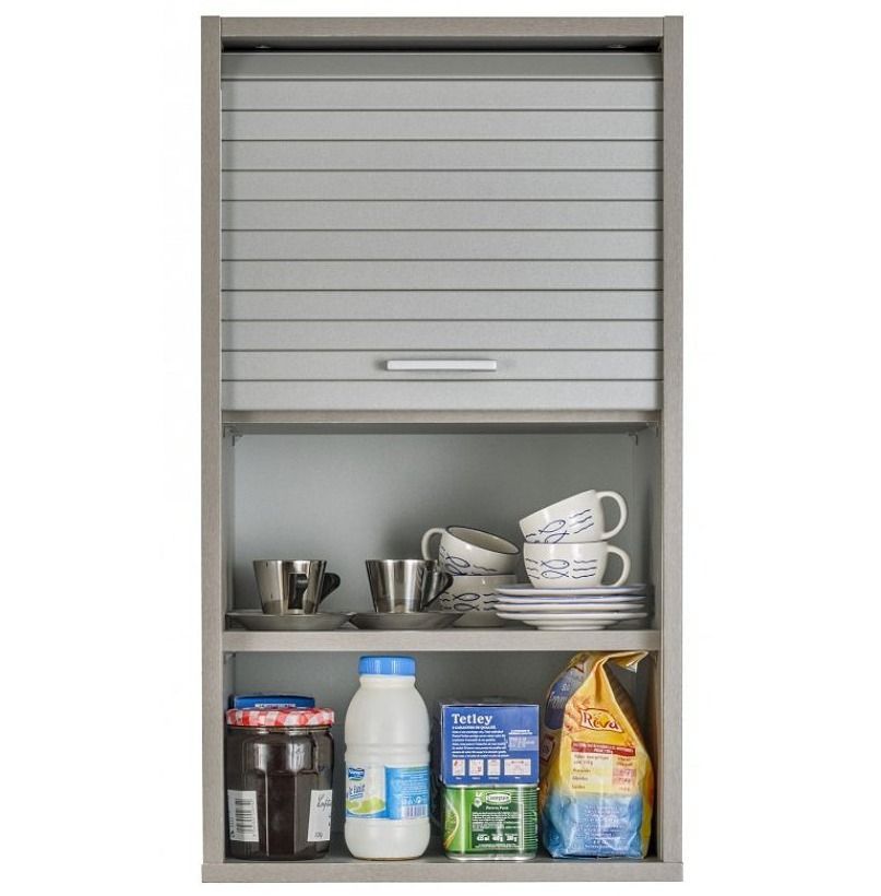 Meuble mural de cuisine gris à rideau KUMA 40 cm – Élément haut avec étagères réglables - Photo n°1