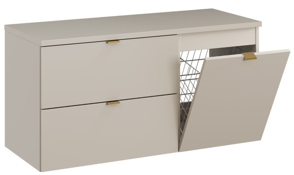 Meuble salle de bain suspendu DALIA Cachemire 100 cm avec panier à linge - Photo n°1