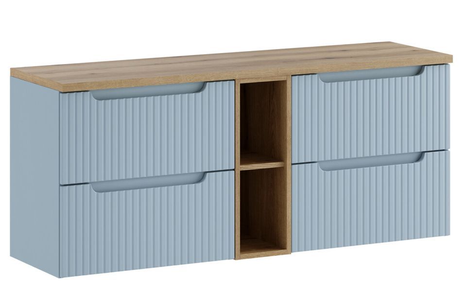 Meuble salle de bain suspendu NOVA Denim 140 cm – Élégance contemporaine et rangement intelligent - Photo n°1