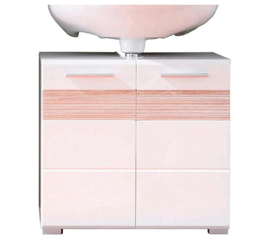 Meuble sous vasque 2 portes mélaminé blanc et chêne clair Ivano - Photo n°1