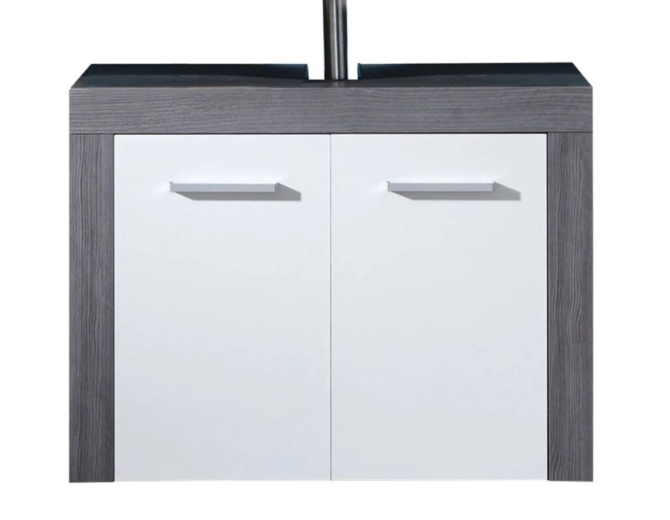 Meuble sous vasque 2 portes mélaminé blanc et gris Anide - Photo n°1