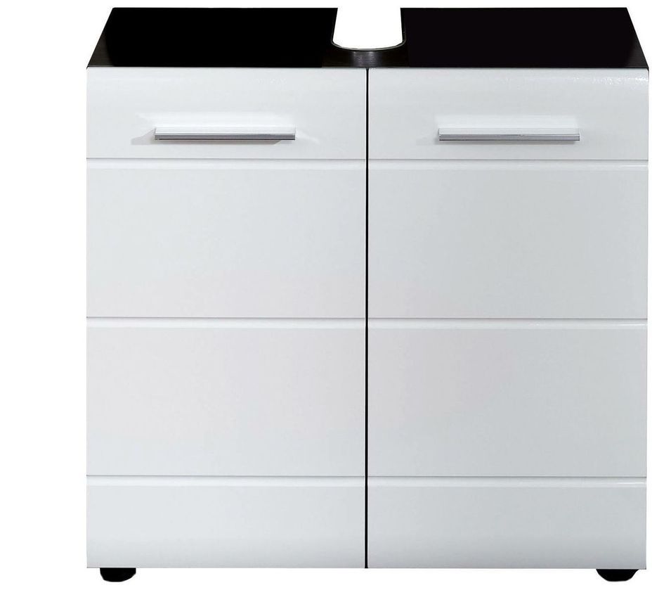 Meuble sous vasque 2 portes mélaminé blanc et gris Bezzi - Photo n°1