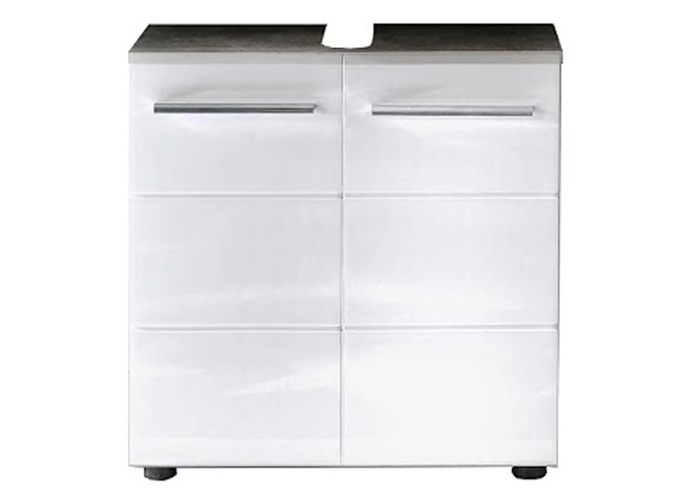 Meuble sous vasque 2 portes mélaminé blanc et gris Lenny - Photo n°1